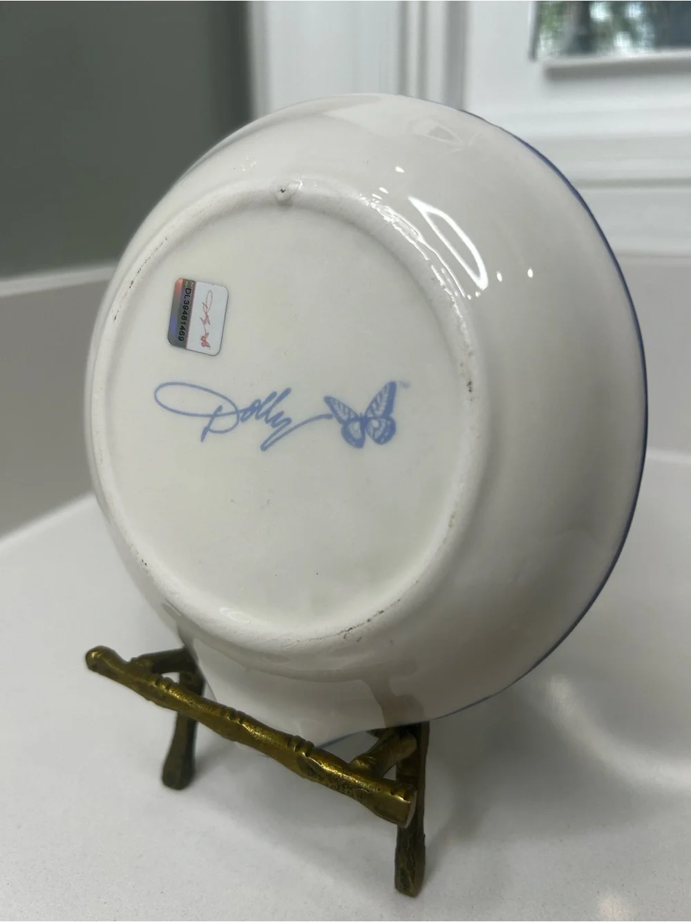 NEW Dolly Parton Blue Butterfly Ceramic Spoon Rest Trinket Dish 5”.